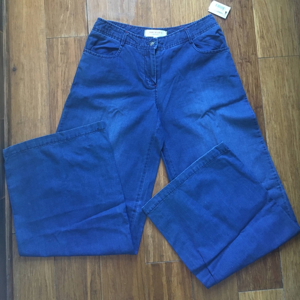 Max studio wide leg low rise chambray pants. Size 2.